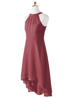 Azazie Linna Junior Vestido de Merlot de Gasa de Corte En A con Plisado image7