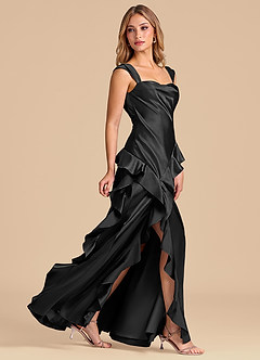 Azazie Sloane 신부 들러리 드레스 A라인 스윗하트 네크라인 메탈릭 새틴 바닥 길이 드레스 image3