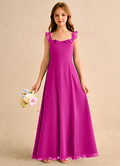 Azazie Chip Girls Formal Flower Girl Dresses Fuchsia A-Line Sleeveless Chiffon Dress image3