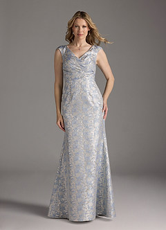 Azazie Elanor vestidos de madre de la novia Vestido de Azul Polvoriento de jacquard 1 de Sirena con Plisado image7