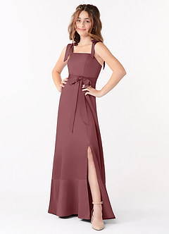 Azazie Barbara Vestido de Rosa Del Desierto de Satin Mate de Acampanado con Lazo image1