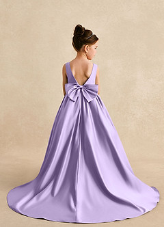 Azazie Mimia Robe Demoiselle D'honneur Fillette Robe Trapèze en Mat Satiné Arc Lilas image2