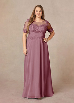 Azazie Raissa Mother of the Bride Dresses Vintage Mauve A-Line Lace Chiffon Dress image9