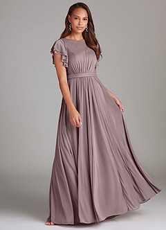Azazie Daphne Modest Bridesmaid Dresses A-Line Ruched Mesh Floor-Length Dress image1