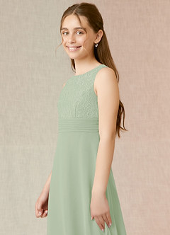 Azazie Snow Junior Dusty Sage A-Line Lace Chiffon Dress image5
