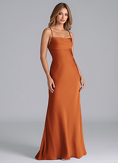 Azazie Seema Probar vestidos en casa Vestido de Borgoña de Satén Elástico de Corte Sirena con Corsé image1