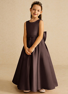 Azazie Pipsy Robe Demoiselle D'honneur Fillette Robe Trapèze en Mat Satiné Arc Ganache image4