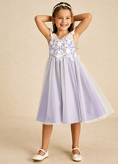 Azazie Sunnie Flower Girl Dresses Lilac A-Line Lace Tulle Dress image4