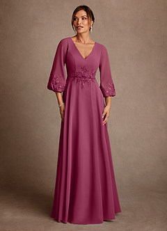 Azazie Yorba Mother of the Bride Dresses Mulberry A-Line Lace Chiffon Dress image1