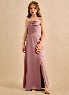 Azazie Chamomile Girls Formal Sukienki dla dziewczynek sypiących kwiaty Linia A Pofałdowany Satyna elastyczna Długość podłogi Sukienka image4