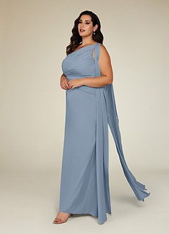 Azazie Franchesca Abiti per la Madre della Sposa Abito Sirena in Chiffon Elasticizzato Plissettato Blu Polveroso image9
