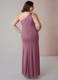Azazie Jhene Bridesmaid Dresses Vintage Mauve Sheath One Shoulder Mesh Dress image8