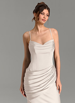 Azazie Zorah Bridesmaid Dresses White Alabaster Mermaid Corset Stretch Satin Convertible Dress image7