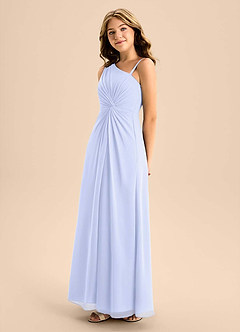 Azazie Brooke Junior Vestido de Lavanda de Gasa de Corte en A con Corte Lateral image6