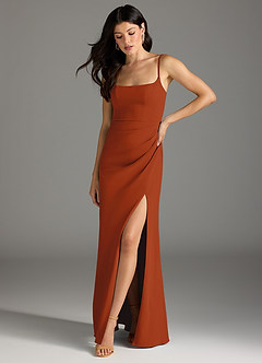 Azazie Rhoda Bridesmaid Dresses Paprika Sheath Pleated Stretch Crepe Dress image3