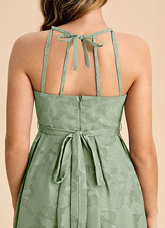 Azazie Arianthe Junior Dusty Sage A-Line Pleated Floral Burnout Dress image7