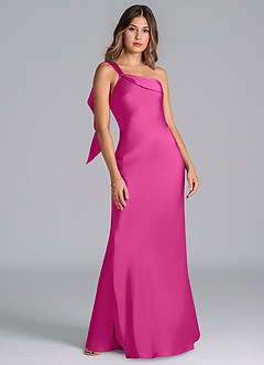 Azazie Driea Brudtärnklänningar Klä av Sjöjungfru i Stretch Satin Ena axeln Fuchsia image7