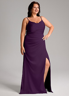 Azazie Deandra Bridesmaid Dresses Grape Mermaid Pleated Stretch Satin Dress image10