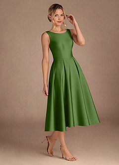 Azazie Fulton Moeder van de bruid jurken A-Lijn Jurk van Stretch Satijn Geplooid Basilicum image2