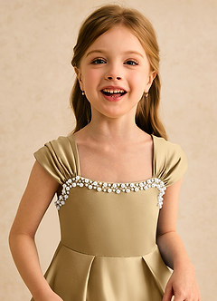 Azazie Yosemite Flower Girl Dresses Gold Ball-Gown Sweetheart Neckline Matte Satin Dress image7