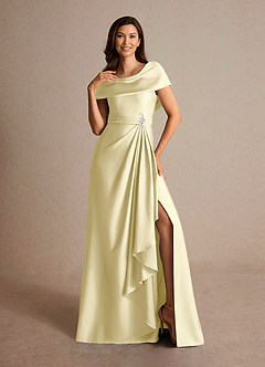 Azazie Branford Mother of the Bride Dresses Lemon Sorbet A-Line Pleated Stretch Satin Dress image6