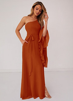 Barbie ♥ Azazie Bridesmaid Dresses Paprika A-Line Long Sleeve Chiffon Dress image4
