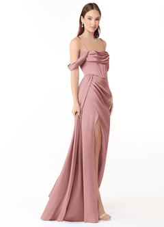 Azazie Amyra Bridesmaid Dresses Dusty Rose Sheath Off the Shoulder Stretch Satin Convertible Dress image6