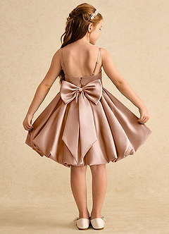 Azazie Davine vestidos de niña de las flores Vestido de Champán Rosado de Satin Mate de Corte En A con Tirante Espagueti image1
