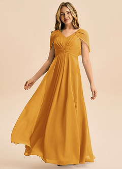 Azazie Emma Junior Robe Trapèze en Mousseline de soie Plissée Caramel écossais image4