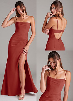 Azazie Leonis Bridesmaid Dresses Terracotta Sheath Strapless Chiffon Convertible Dress image9