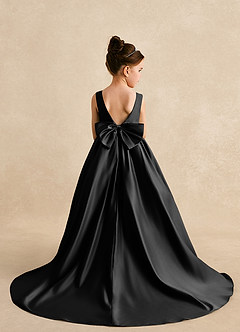 Azazie Mimia Flower Girl Dresses Black A-Line Bow Matte Satin Dress image2