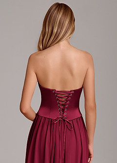 Azazie Cadence Vestidos de damas de honor Vestido de Borgoña de Satén Elástico de Corte en A Convertible con Corsé image6