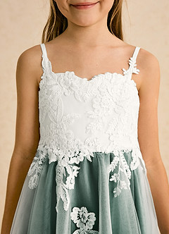 Azazie Coraline Flower Girl Dresses Ivory Emerald A-Line Lace Dress image6