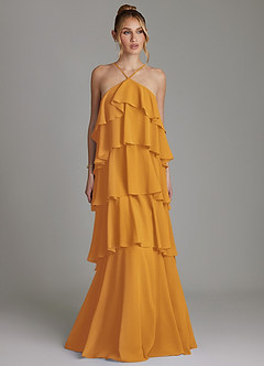 Azazie Deena Bridesmaid Dresses Butterscotch A-Line Ruched Chiffon Dress image1