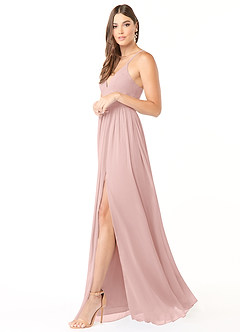 Azazie Aaida Robes de demoiselle d'honneur Robe Trapèze en Mousseline de soie Corset Rose Poudré image4