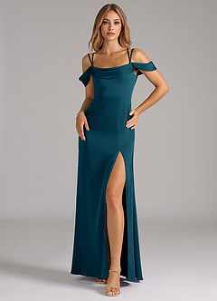 Azazie Callan Bridesmaid Dresses Ink Blue A-Line Pleated Stretch Satin Convertible Dress image3