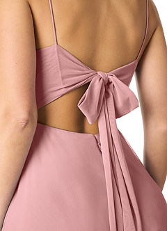 Azazie Rae Brautjungfernkleider A-Linie Schleifen Gittergewebe Kleid Altrosa image3