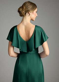 Azazie Lainey Bridesmaid Dresses Emerald A-Line with Pockets Stretch Satin Dress image2