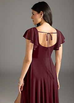 Azazie Bondi Bridesmaid Dresses Cabernet A-Line Ruched Mesh Dress image3