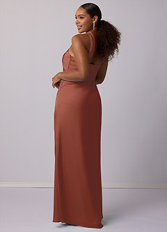 Barbie ♥ Azazie Robes de demoiselle d'honneur Robe Sirène en Satin extensible Ue épaule Auburn image10