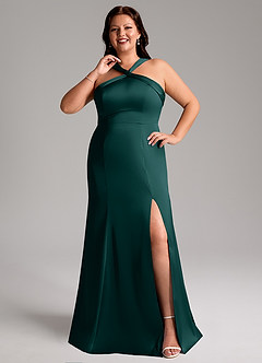 Azazie Rue Bridesmaid Dresses Pine A-Line Pleated Stretch Satin Dress image8