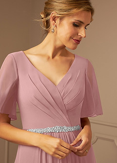 Azazie Tricia Kleider für die Brautmutter A-Linie V-Hals Gefaltet Chiffon Kleid Altrosa image6