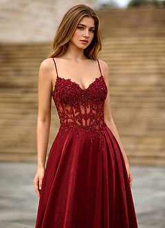 Cemtine Burgundy Lace Sequin Embroidery Satin Wedding Guest image5