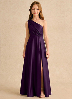 Azazie Puddles Girls Formal Robe Demoiselle D'honneur Fillette Robe Trapèze en Satin extensible Une épaule Grain De Raisin image6