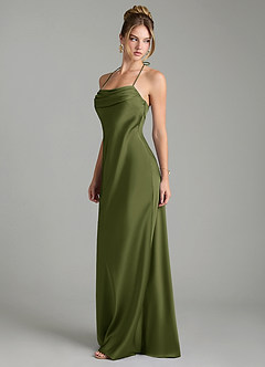 Azazie Mae Bridesmaid Dresses Olive Mermaid Pleated Stretch Satin Dress image4