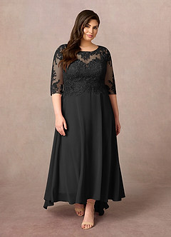 Azazie Monza Mother of the Bride Dresses Black A-Line Lace Chiffon Dress image7