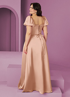 Barbie ♥ Azazie Bridesmaid Dresses Rose Gold A-Line Ruched Stretch Satin Dress image5