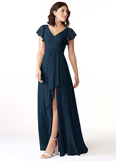 Azazie Omari Brautjungfernkleider A-Linie Chiffon Kleid Dunkelmarine image4