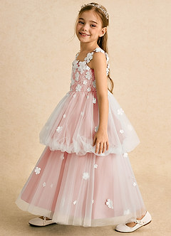 Azazie Teacup vestidos de niña de las flores Vestido de Marfil Rosetón de Tul de Princesa con Encaje image3