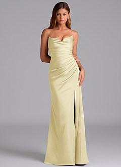 Azazie Claudelle Abiti da Damigella Abito Sirena in Raso Elasticizzato Senza Cinturino Sorbetto Al Limone image6